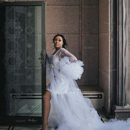 Elegant Tulle Maternity & Bridal Nightwear Robe