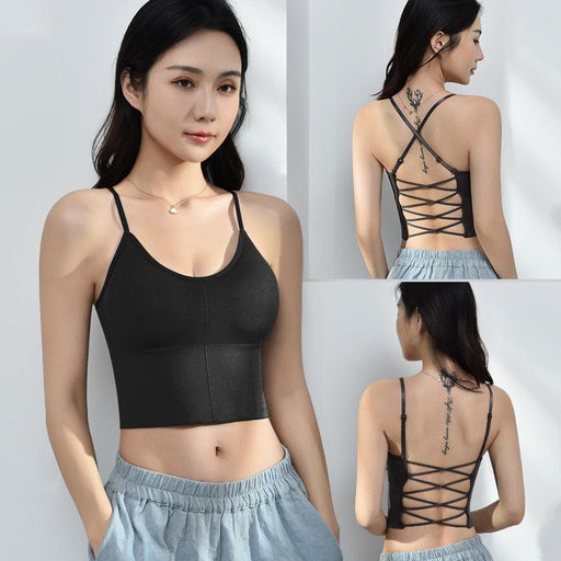 Strappy Beauty Back Underwear Female Tank Top with Push-Up Padded Bra