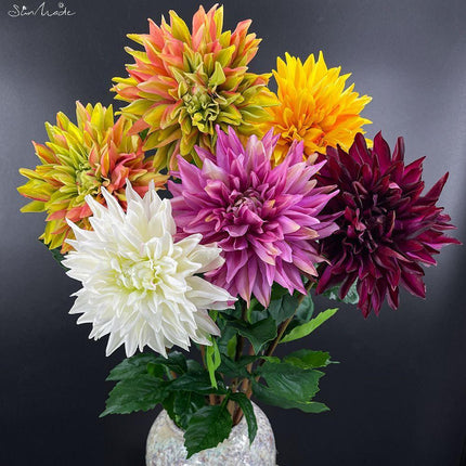 Luxe Realistic Dahlia Silk Flower Arrangement: Timeless Elegance for Any Space