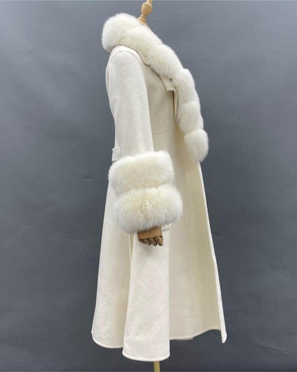 Chic Reversible Cashmere Coat with Fox Fur Trim - Women's Winter Elegance