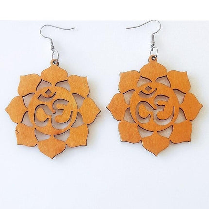 Artisan-Made Geometric Wood Dangle Earrings - Afro-Boho Ethnic Style Jewelry