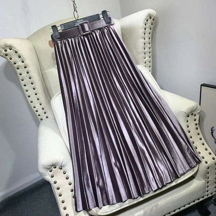 Seoul Elegance: Opulent Velvet Pleated Skirt Set with Chic Belt - Très Elite