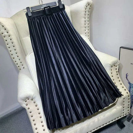 Seoul Elegance: Opulent Velvet Pleated Skirt Set with Chic Belt - Très Elite