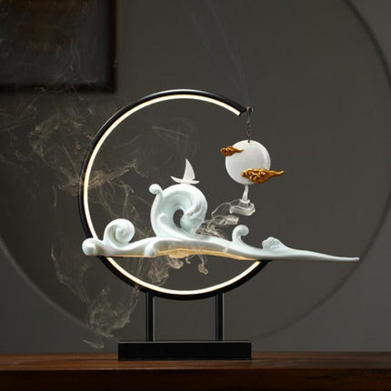 Serene Mountain Stream Backflow Incense Burner Lamp Set - Experience Tranquility and Calm