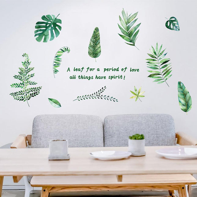 Serene Nature-Themed Green Leaves and Letter Wall Stickers - Elegant Home Decoration Upgrade