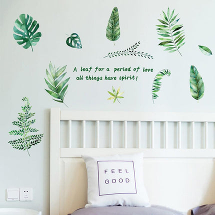 Serene Nature-Themed Green Leaves and Letter Wall Stickers - Elegant Home Decoration Upgrade - Très Elite