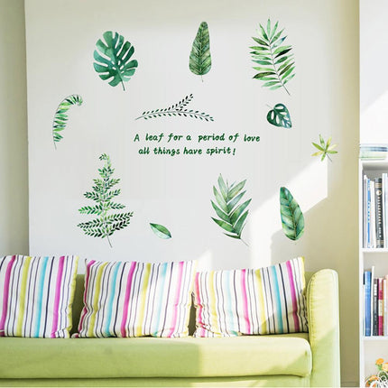 Serene Nature-Themed Green Leaves and Letter Wall Stickers - Elegant Home Decoration Upgrade - Très Elite