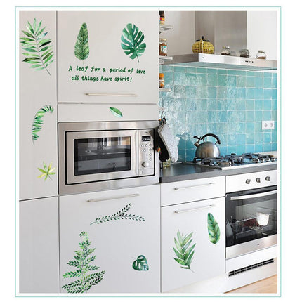 Serene Nature-Themed Green Leaves and Letter Wall Stickers - Elegant Home Decoration Upgrade - Très Elite