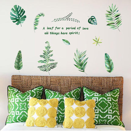 Serene Nature-Themed Green Leaves and Letter Wall Stickers - Elegant Home Decoration Upgrade - Très Elite
