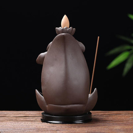 Serene Zen Monk Backflow Incense Waterfall with Illuminating LED for a Calming Environment - Très Elite