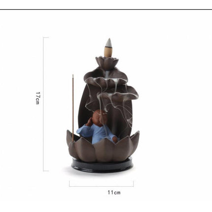 Serene Zen Monk Backflow Incense Waterfall with Illuminating LED for a Calming Environment - Très Elite