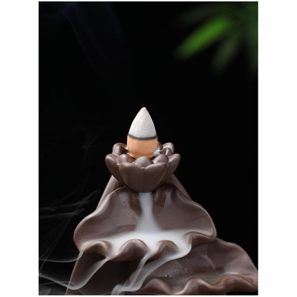 Serene Zen Monk Backflow Incense Waterfall with Illuminating LED for a Calming Environment - Très Elite