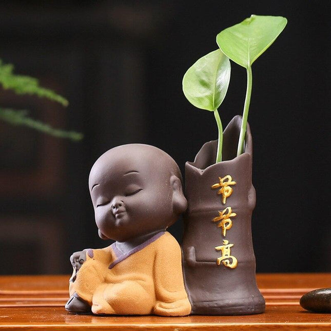 Serene Zen Tea Ritual Ensemble with Buddha and Monk Figurines