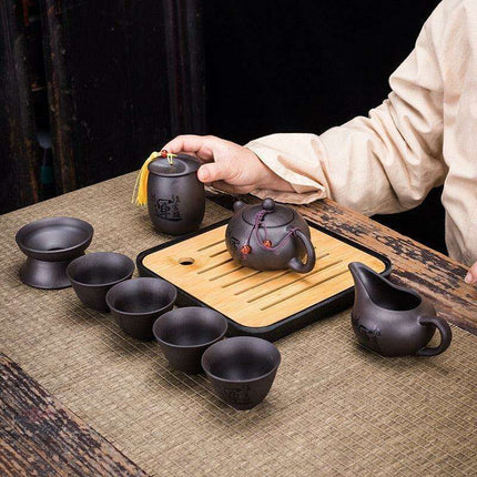 Serenity Sand Ceramic Kung Fu Tea Set for Harmonious Tea Experiences - Très Elite