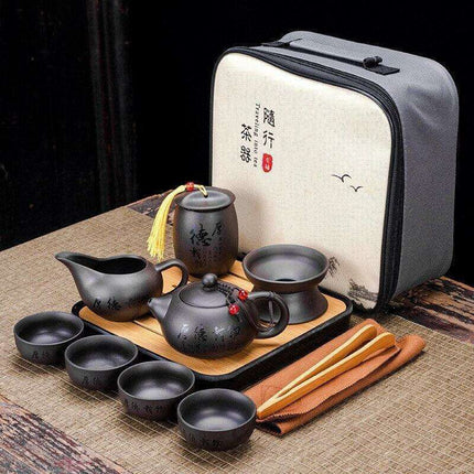 Serenity Sand Ceramic Kung Fu Tea Set for Harmonious Tea Experiences - Très Elite