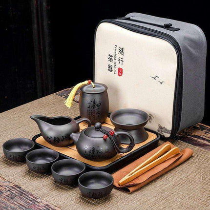 Serenity Sand Ceramic Kung Fu Tea Set for Harmonious Tea Experiences - Très Elite