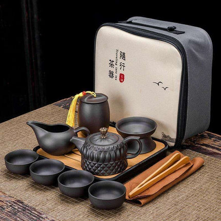 Serenity Sand Ceramic Kung Fu Tea Set for Harmonious Tea Experiences - Très Elite
