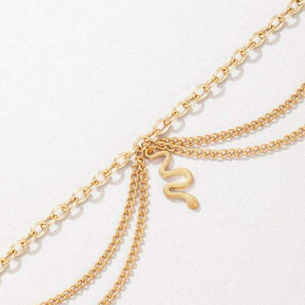 Serpent Heart Charm Triple-Layered Anklet with Elegant Tassel - Très Elite