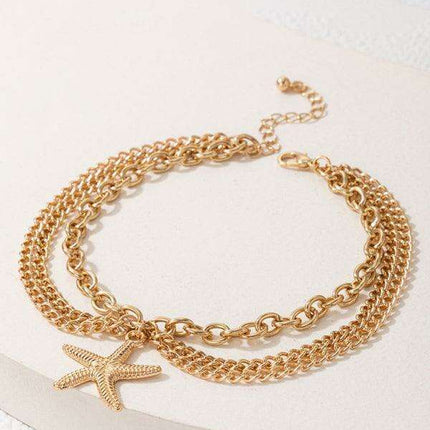 Serpent Heart Charm Triple-Layered Anklet with Elegant Tassel - Très Elite