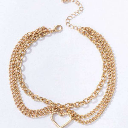 Serpent Heart Charm Triple-Layered Anklet with Elegant Tassel - Très Elite
