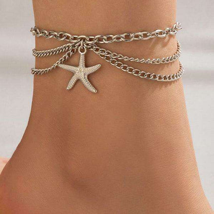 Serpent Heart Charm Triple-Layered Anklet with Elegant Tassel