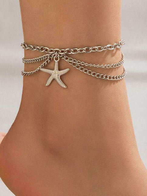 Serpent Heart Charm Triple-Layered Anklet with Elegant Tassel