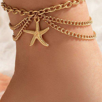 Serpent Heart Charm Triple-Layered Anklet with Elegant Tassel