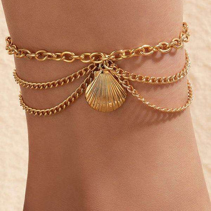 Serpent Heart Charm Triple-Layered Anklet with Elegant Tassel