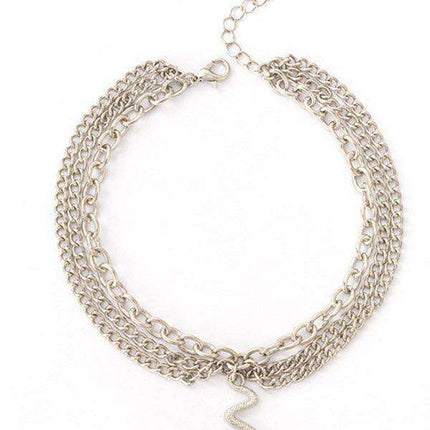 Serpent Heart Charm Triple-Layered Anklet with Elegant Tassel - Très Elite