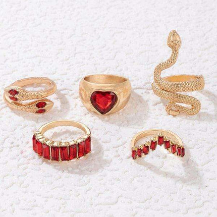 Serpent's Embrace: Opulent Five-Piece Ring Jewelry Set