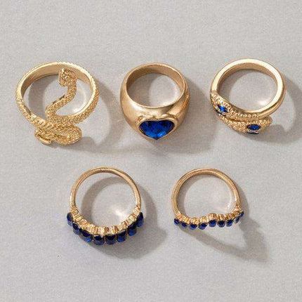 Serpent's Embrace: Opulent Five-Piece Ring Jewelry Set