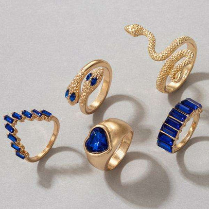 Serpent's Embrace: Opulent Five-Piece Ring Jewelry Set