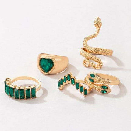 Serpent's Embrace: Opulent Five-Piece Ring Jewelry Set