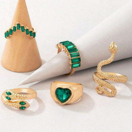 Serpent's Embrace: Opulent Five-Piece Ring Jewelry Set