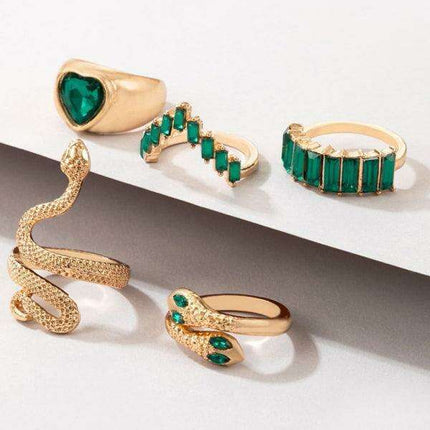 Serpent's Embrace: Opulent Five-Piece Ring Jewelry Set