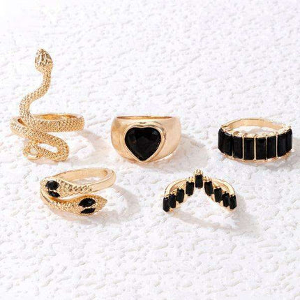 Serpent's Embrace: Opulent Five-Piece Ring Jewelry Set