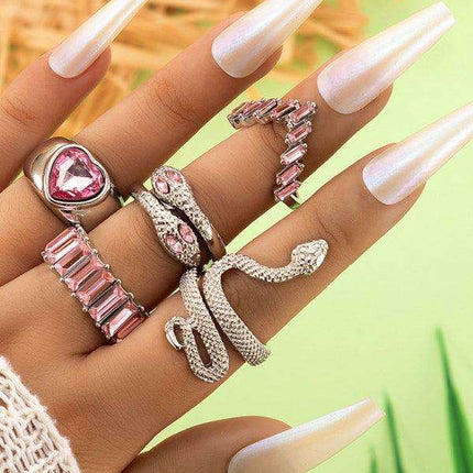 Serpent's Embrace: Opulent Five-Piece Ring Jewelry Set