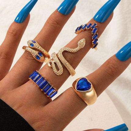 Serpent's Embrace: Opulent Five-Piece Ring Jewelry Set