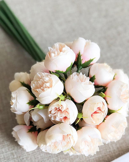 Lavish Silk Peony & Tea Rose Floral Display - 27 Realistic Blooms for Home, Garden & Event Decor