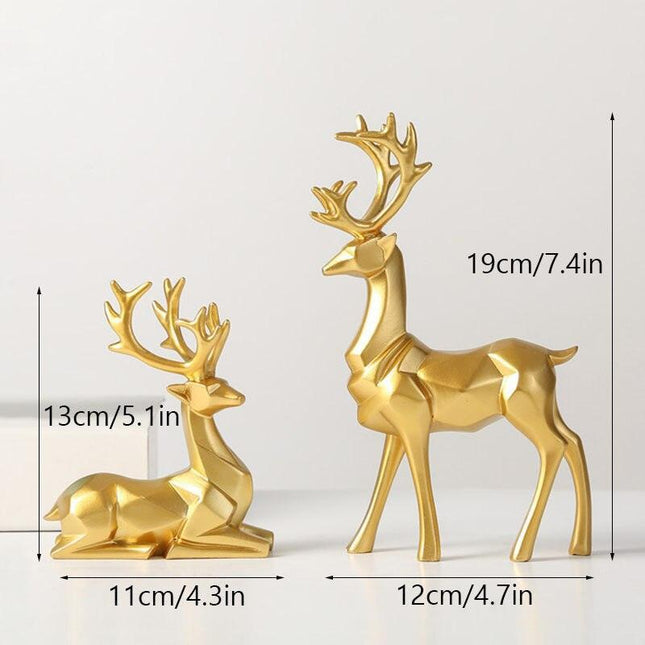 Chic Golden Resin Deer Couple Figurine for Stylish Home Accents