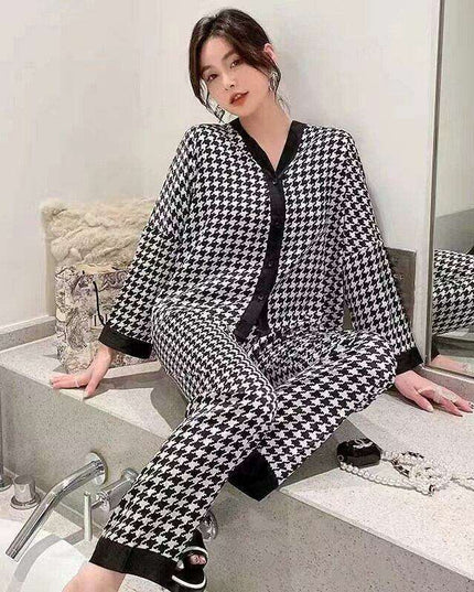 Chic Ice Silk Long Sleeve Pajama Set for Women - Spring Elegance