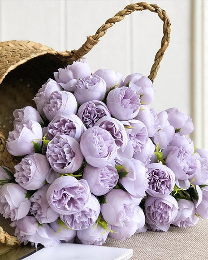 Lavish Silk Peony & Tea Rose Floral Display - 27 Realistic Blooms for Home, Garden & Event Decor