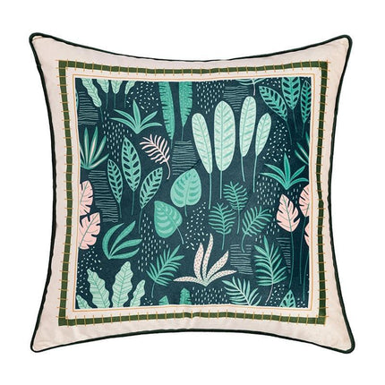Reversible Velvet Cushion Cover with Lush Greenery and Moss Motif