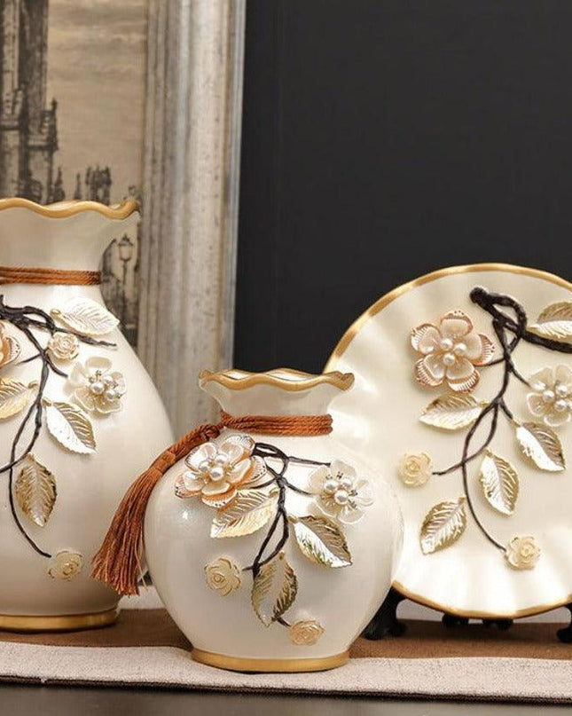 Elegant European Trio: 3D Ceramic Vase Collection for Chic Home Styling