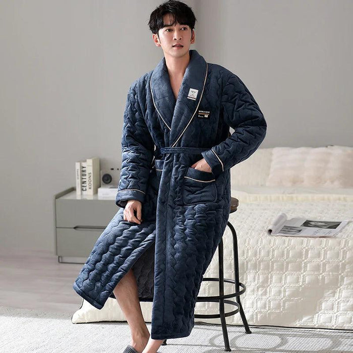 3-Layer Quilted Winter Bathrobe for Men - Soft Cotton Kimono Dressing Gown