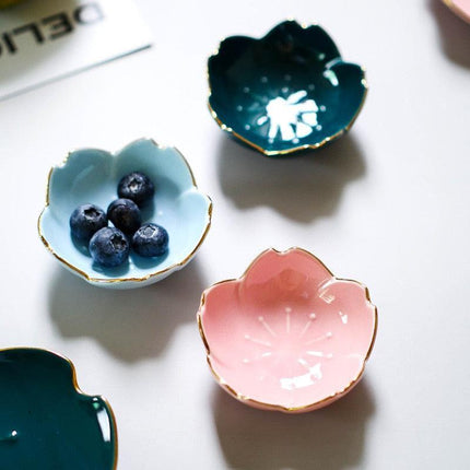 Elegant Cherry Blossom Ceramic Dishes for Seasoning and Trinket Display