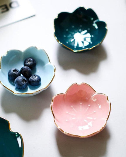 Elegant Cherry Blossom Ceramic Dishes for Seasoning and Trinket Display