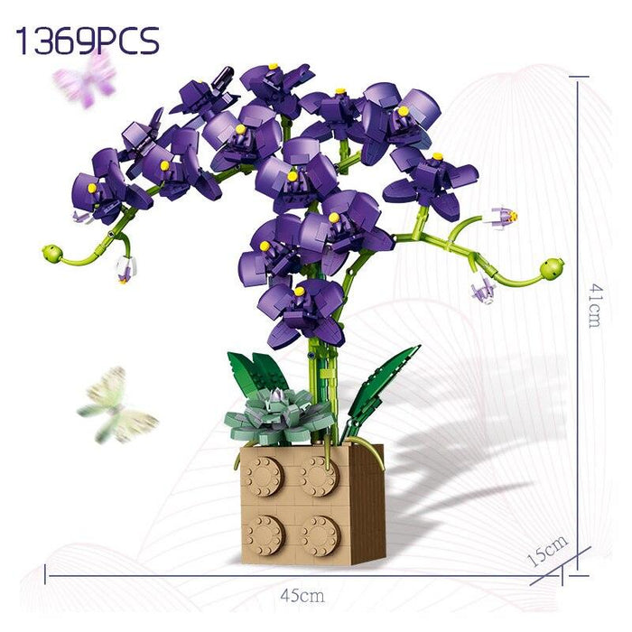 Blue Orchid Blooming Building Set for Romantic Home Decor