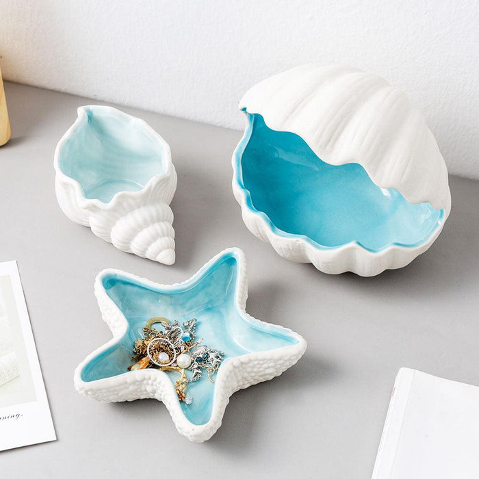 Coastal Ceramic Sea Shell Decor Set with Mediterranean Flair