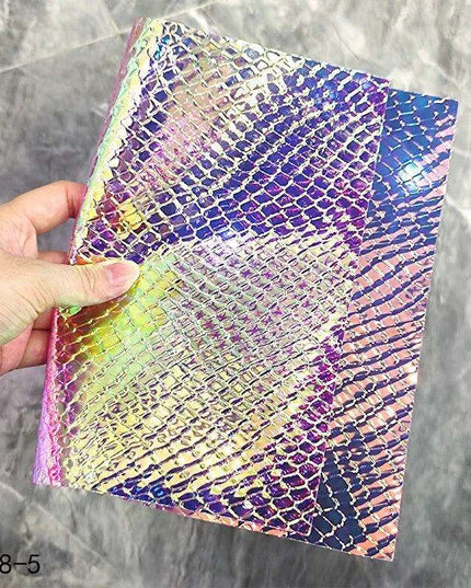 Iridescent Rainbow Snakeskin Holographic PVC Craft Fabric - Perfect for Artistic Creations